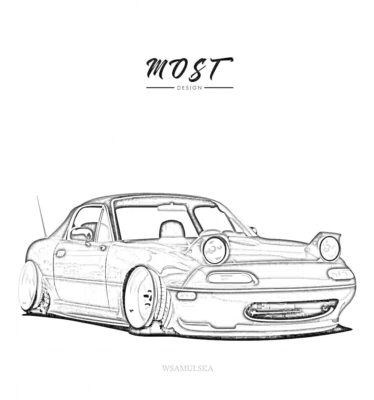 На раскраске изображено: Mazda Miata, Ретро, Купе, Дизайн