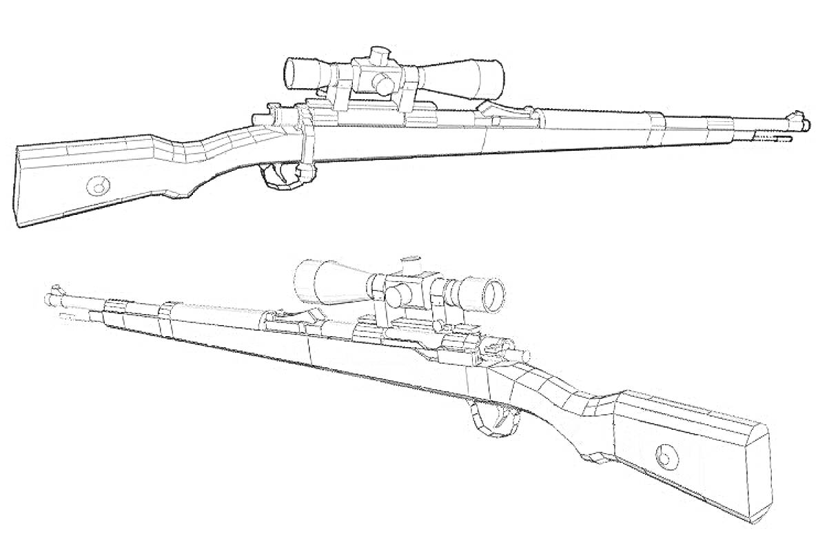 Раскраска Винтовка с оптическим прицелом (вид сбоку и снизу)