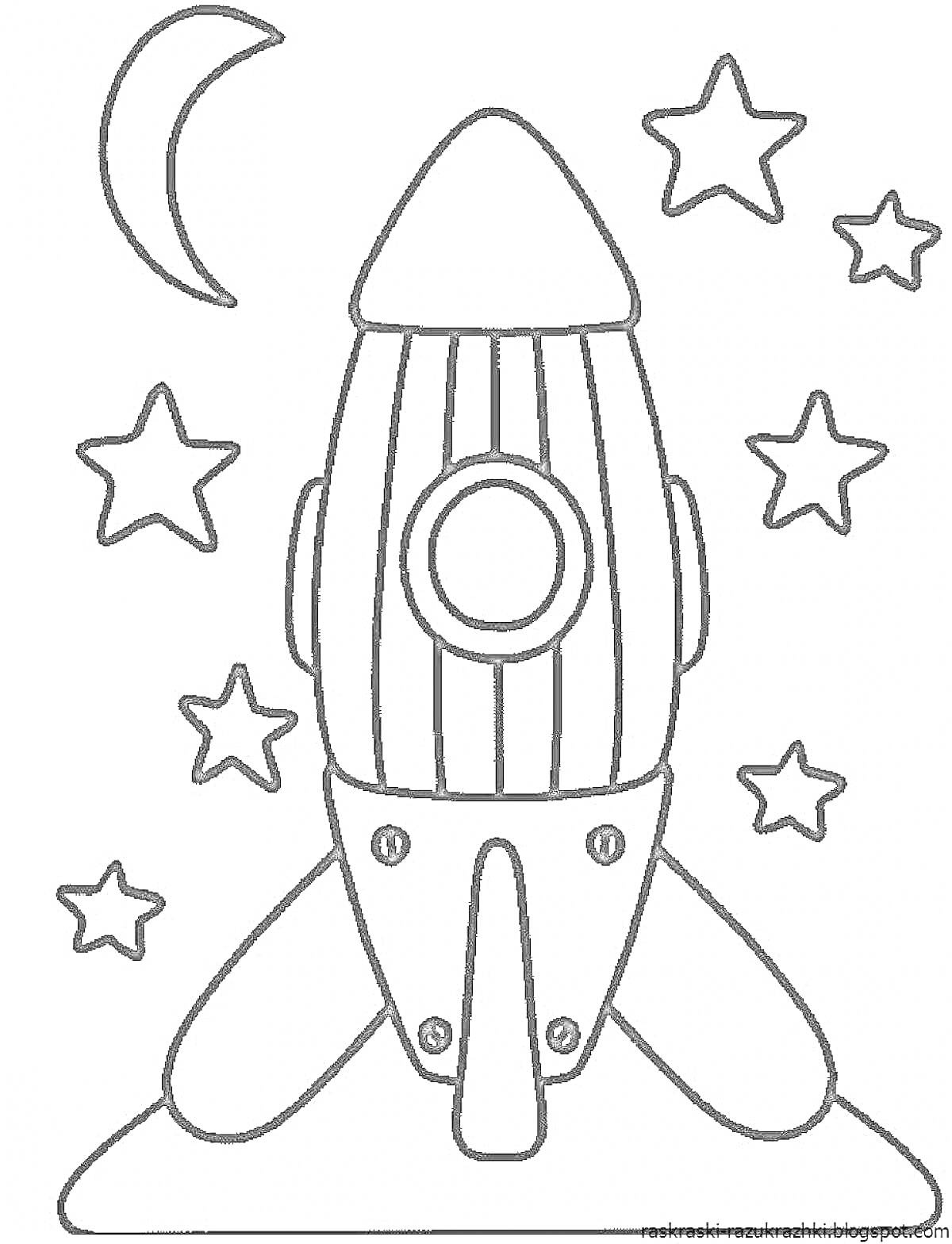 На раскраске изображено: Ракета, Космос, Звезды, Луна, Астронавтика, Для детей, Окна