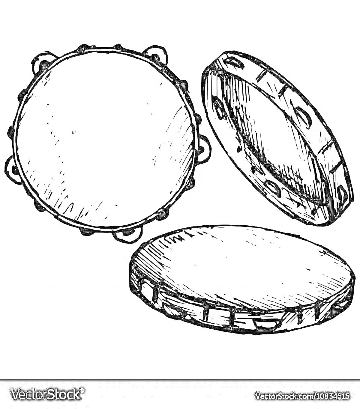 Раскраска Три бубна в разных ракурсах