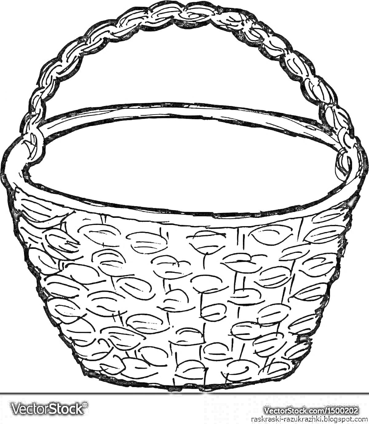 Раскраска Плетёная корзина с ручкой для раскрашивания