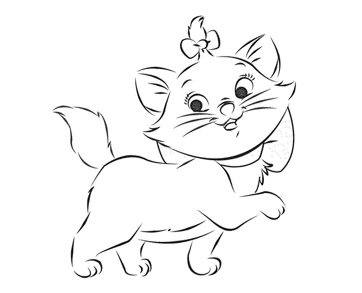 Раскраска Милый котенок с бантиком на голове