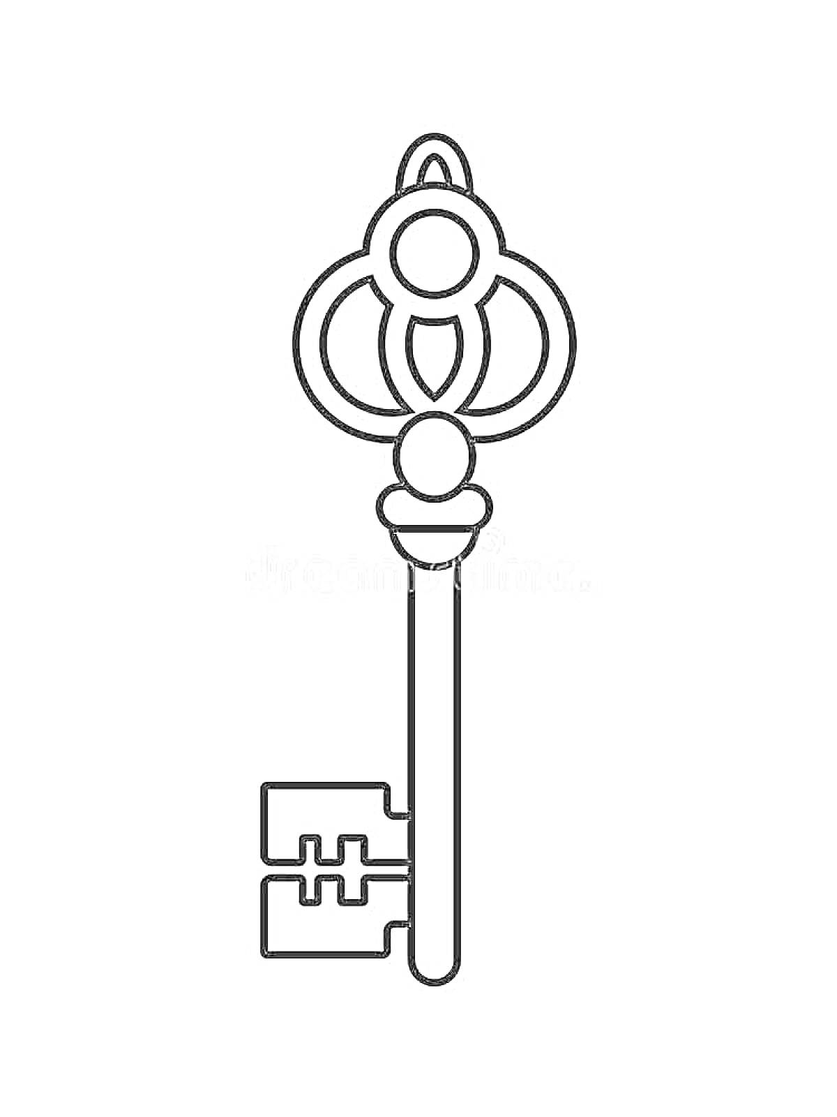 Раскраска Ключ с декоративной головкой и прямоугольным бородком