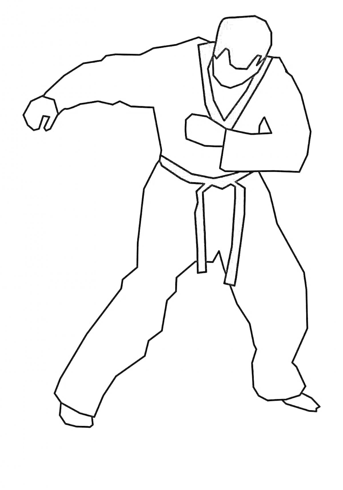 Раскраска Человек в форме для таэквондо в боевой стойке