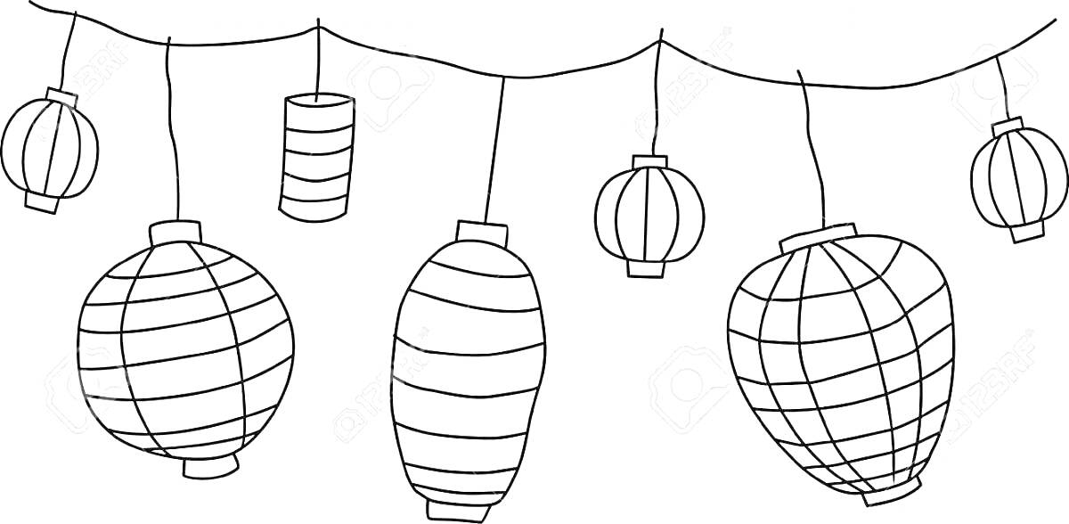Рисунок с китайскими фонариками на веревке