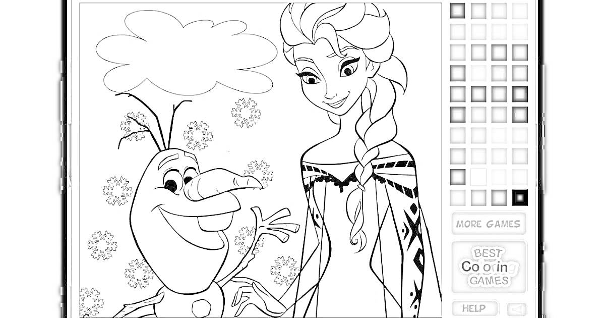 снеговик и девушка с косой, снежинки