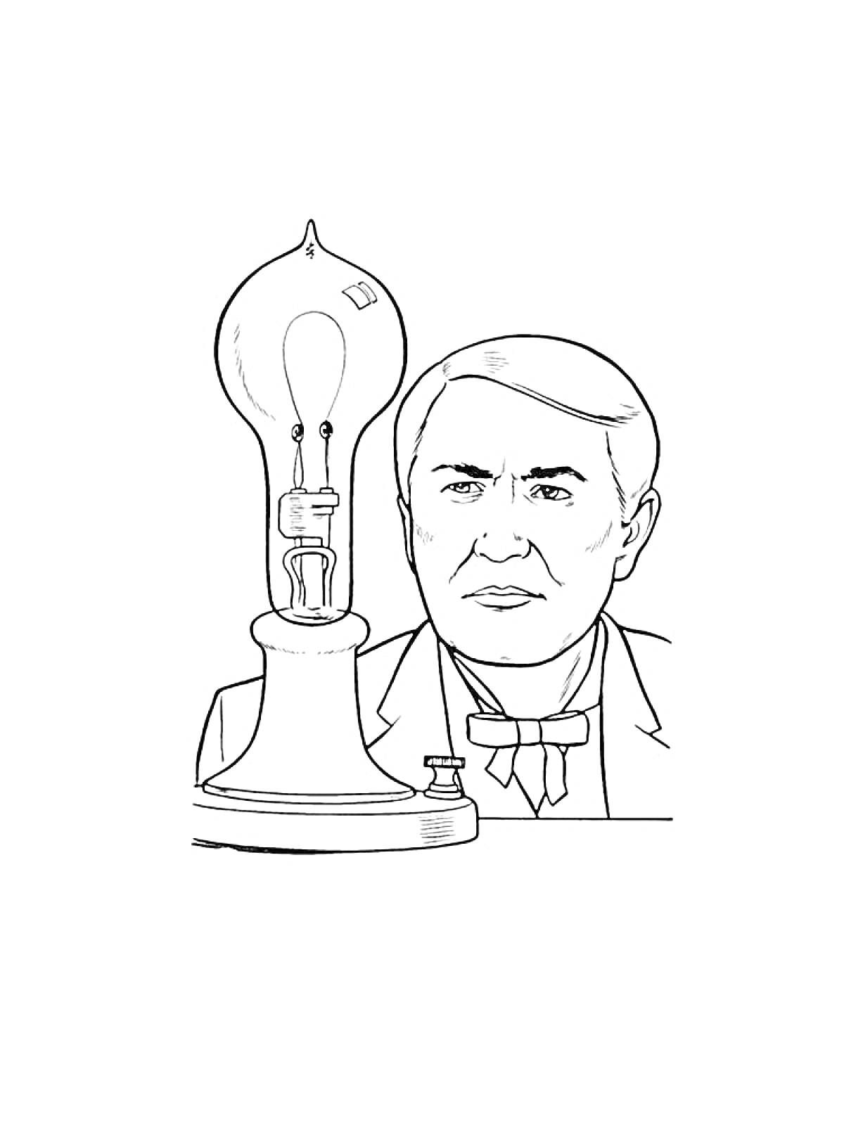 Раскраска Портрет мужчины с лампой накаливания.