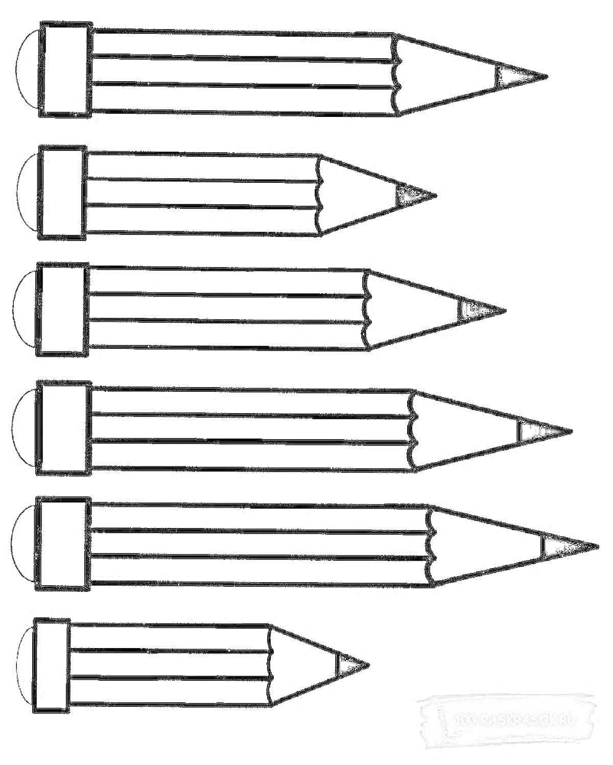 Раскраска Шесть карандашей разной длины