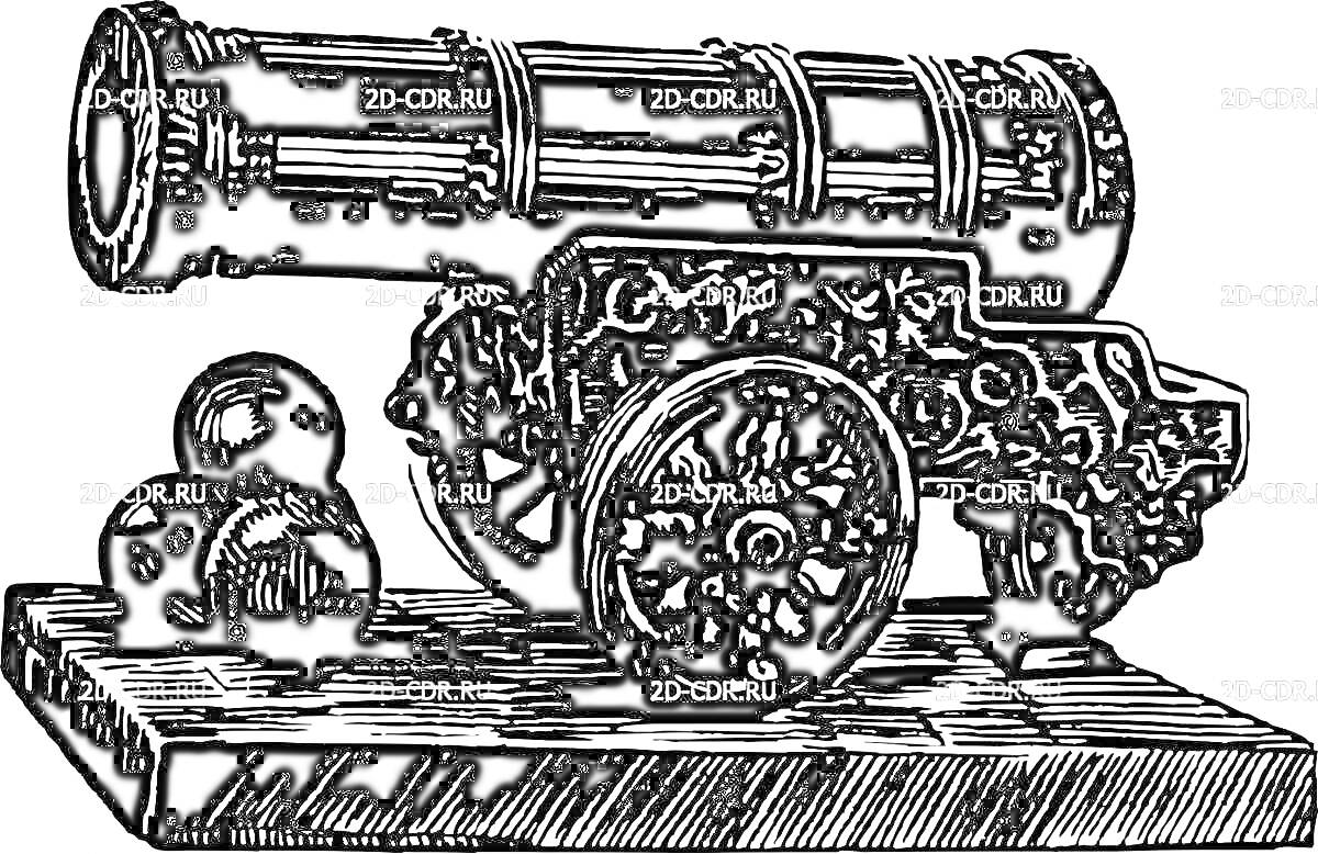 На раскраске изображено: Царь-пушка, Пушка, Пушечные ядра