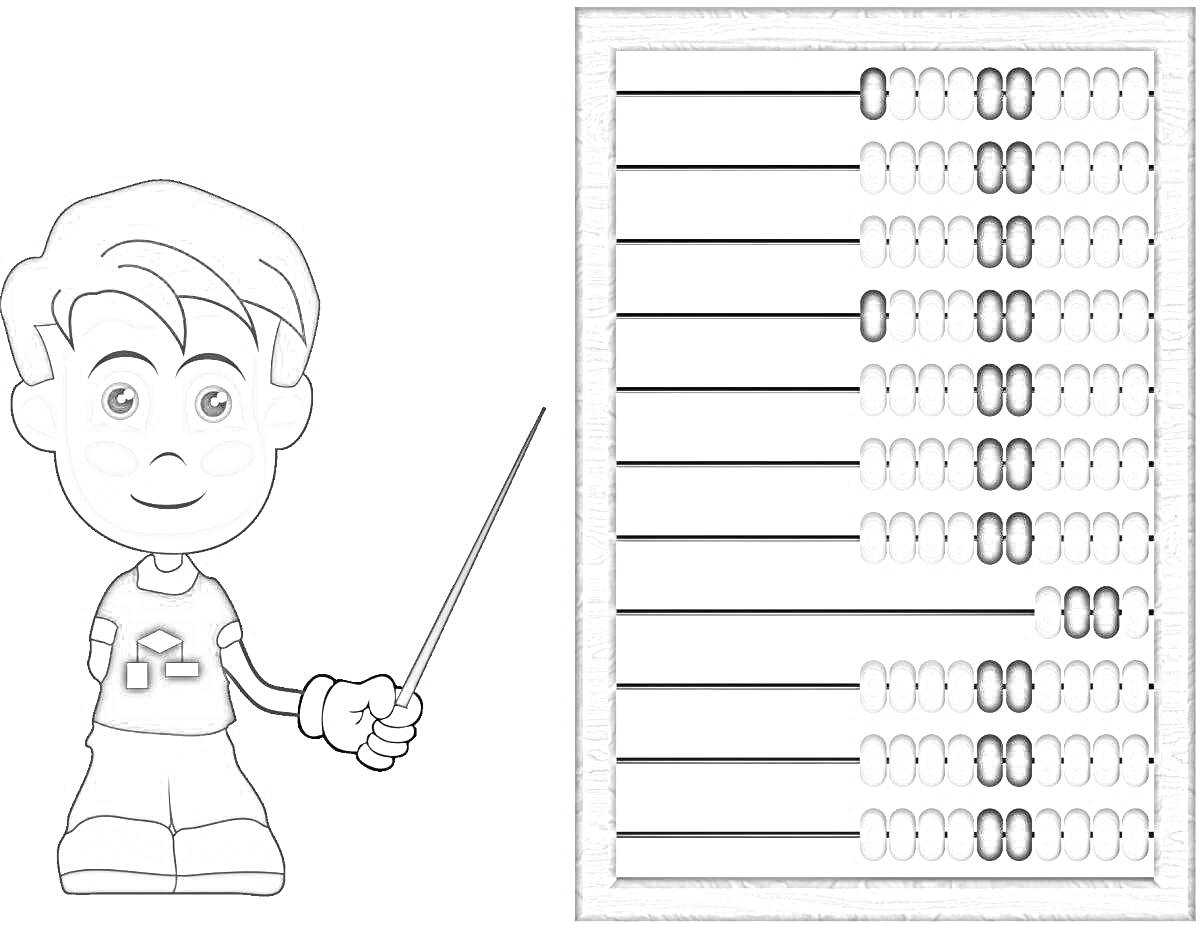 Раскраска Мальчик с указкой и абакус