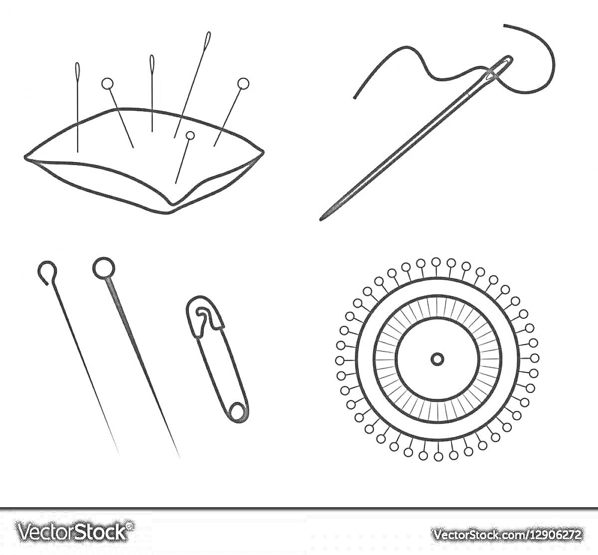 На раскраске изображено: Шитье, Рукоделие, Булавка, Заколка