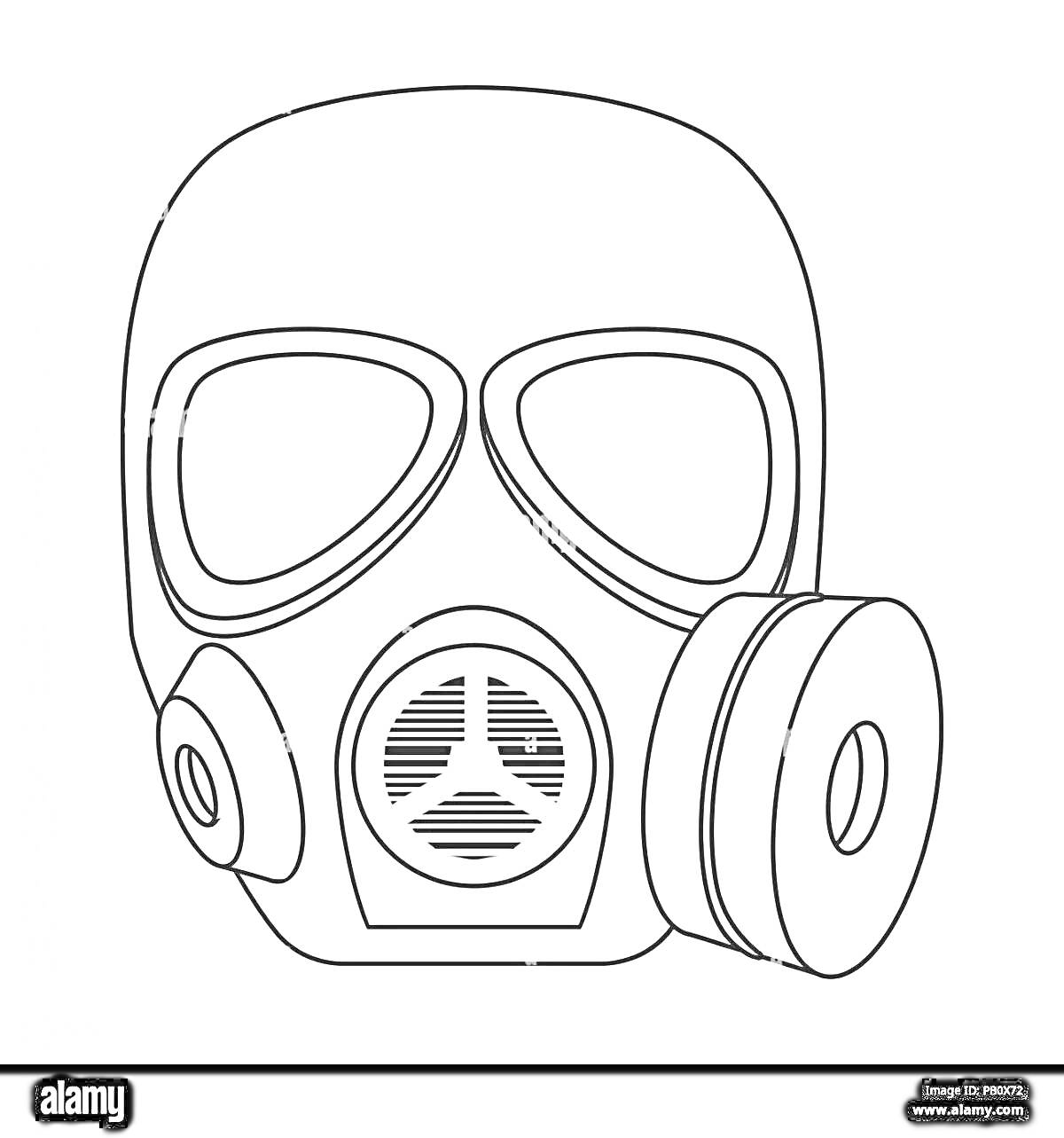 На раскраске изображено: Противогаз, Защитная маска, Стекла, Безопасность, Фильтр