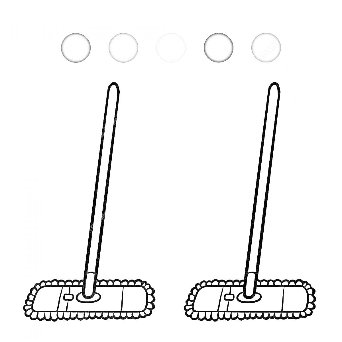 Раскраска Две швабры с прямоугольными насадками и цветовая палитра из пяти оттенков
