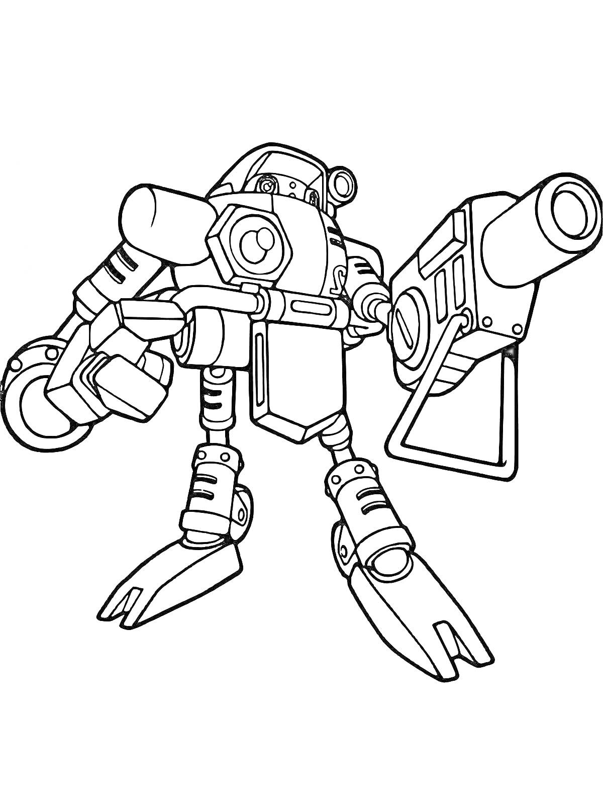 Раскраска Боевой робот с пушкой и роботизированной рукой
