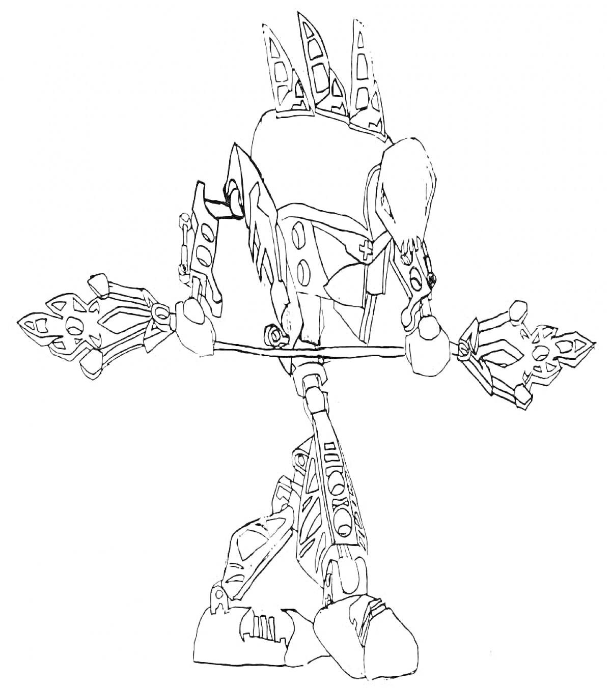 На раскраске изображено: Бионикл, Робот, Оружие, Шипы, Конструкция, Меха, Детали