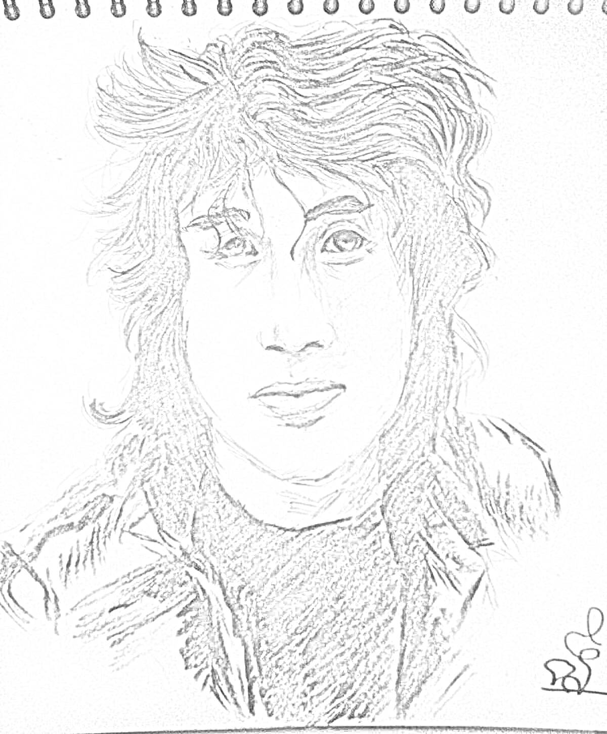 Раскраска Портрет мужчины с волнистыми волосами в кожаной куртке