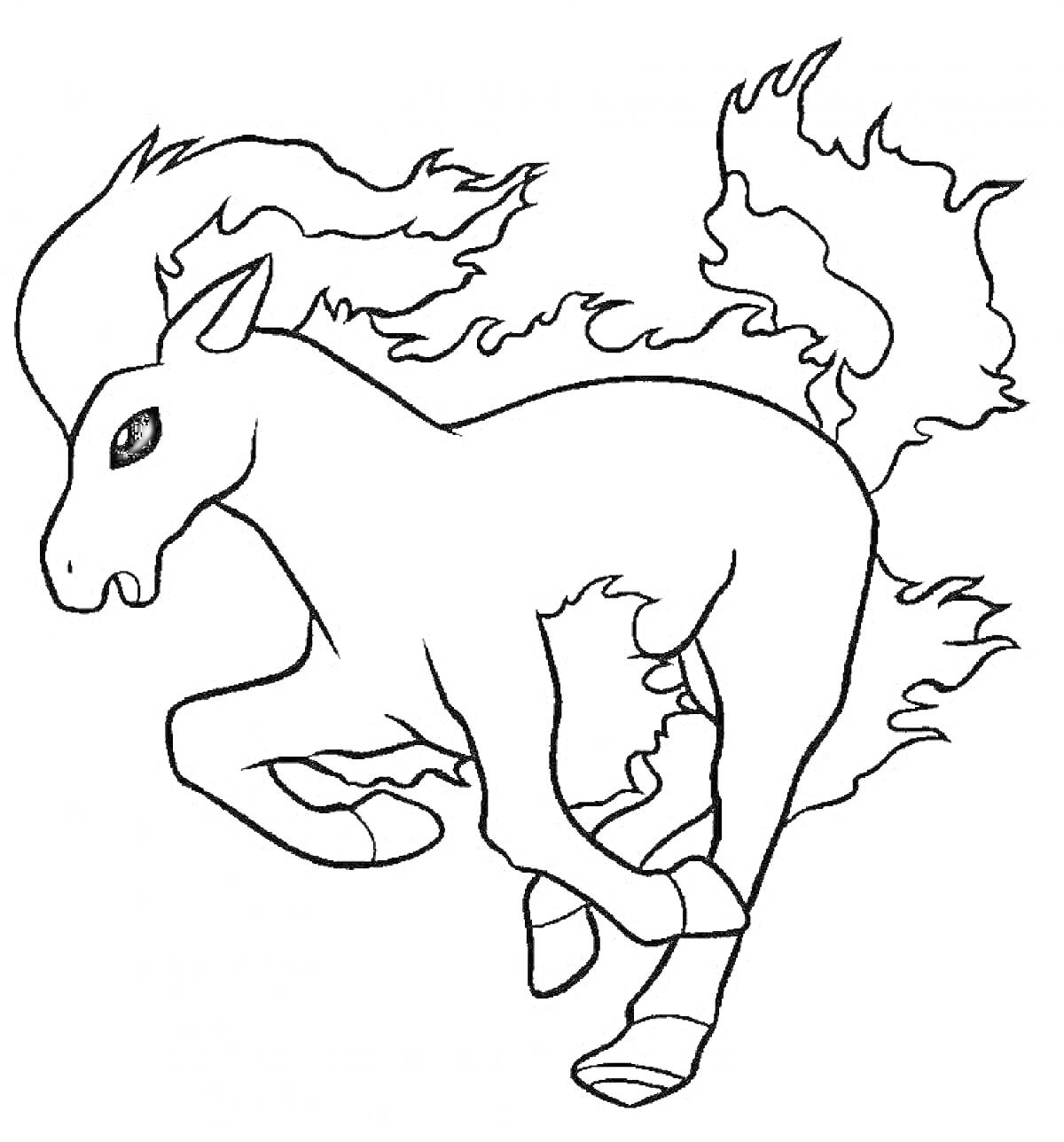На раскраске изображено: Лошадь, Огонь, Фантазия, Пламя, Скачки
