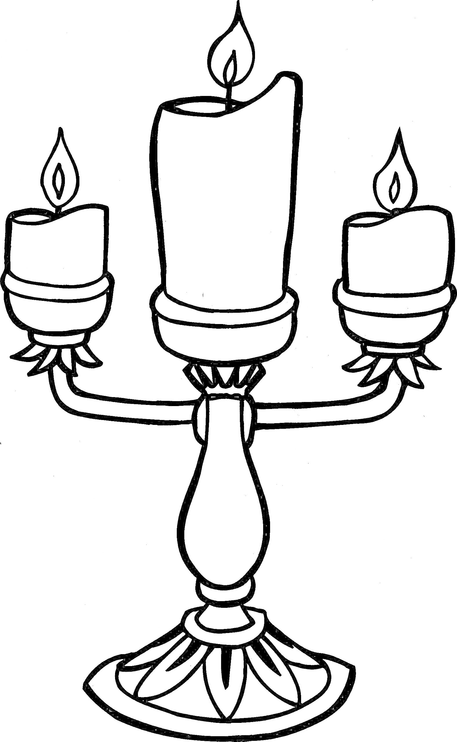 Раскраска Подсвечник с тремя зажженными свечами