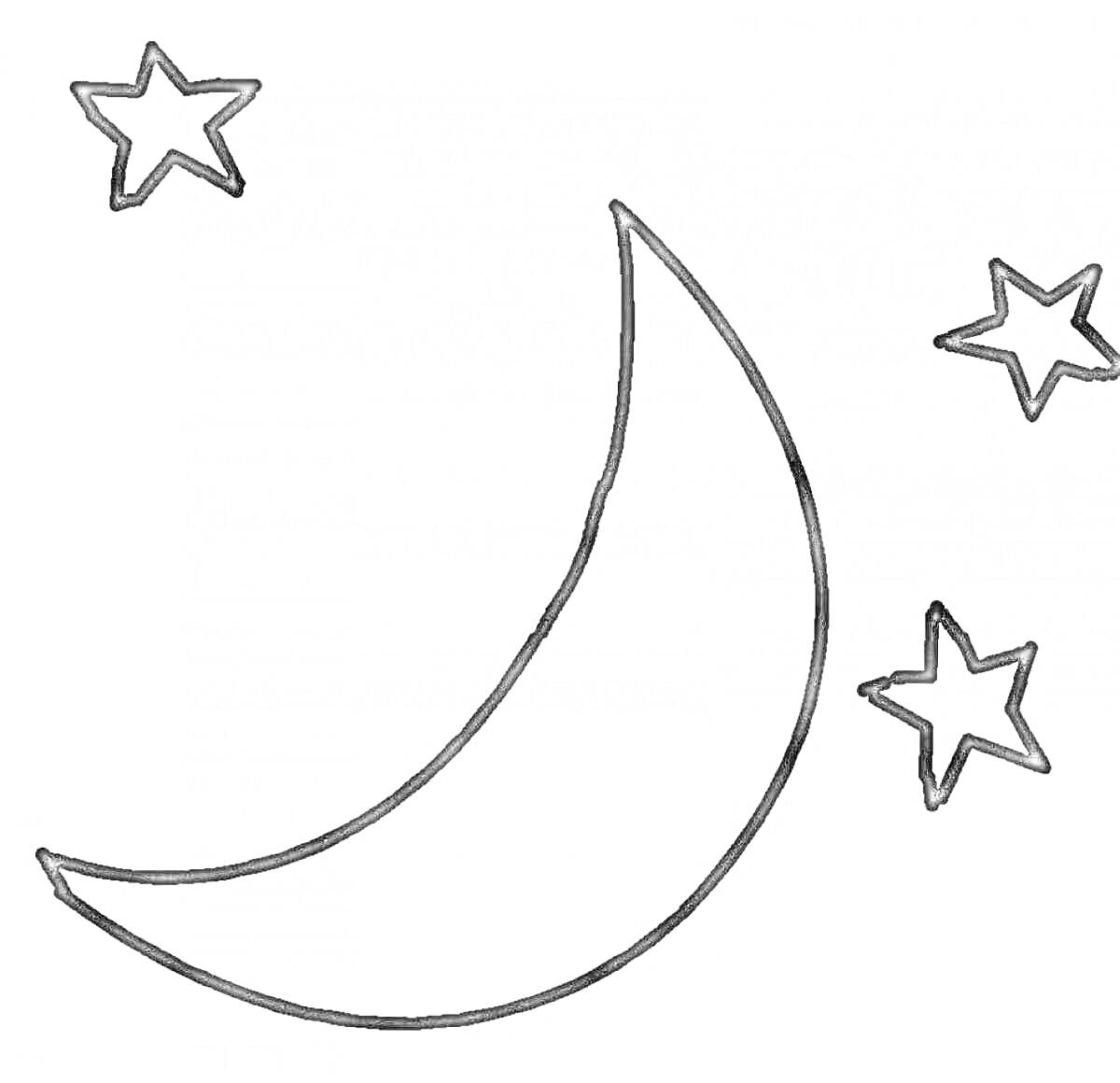 На раскраске изображено: Полумесяц, Звезды, Ночь