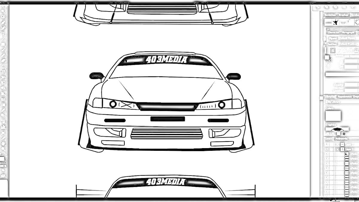 На раскраске изображено: Nissan Silvia S15, Спорткар, Автолюбитель, Спойлер, Лобовое стекло