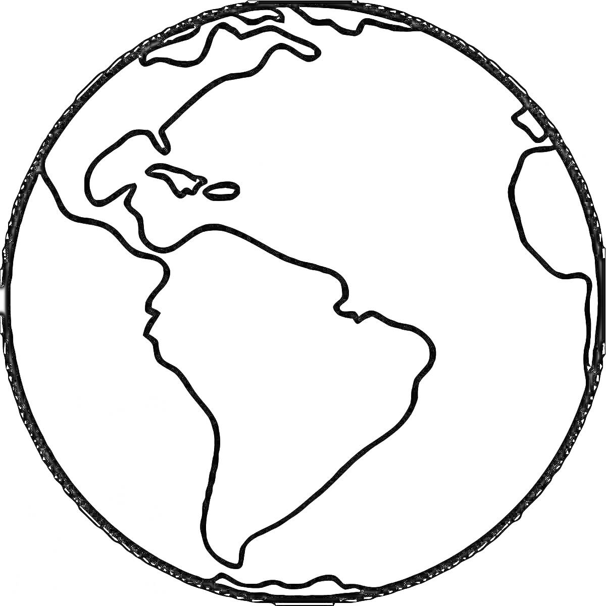 На раскраске изображено: Земля, Континенты, Северная Америка, Южная Америка, География, Глобус