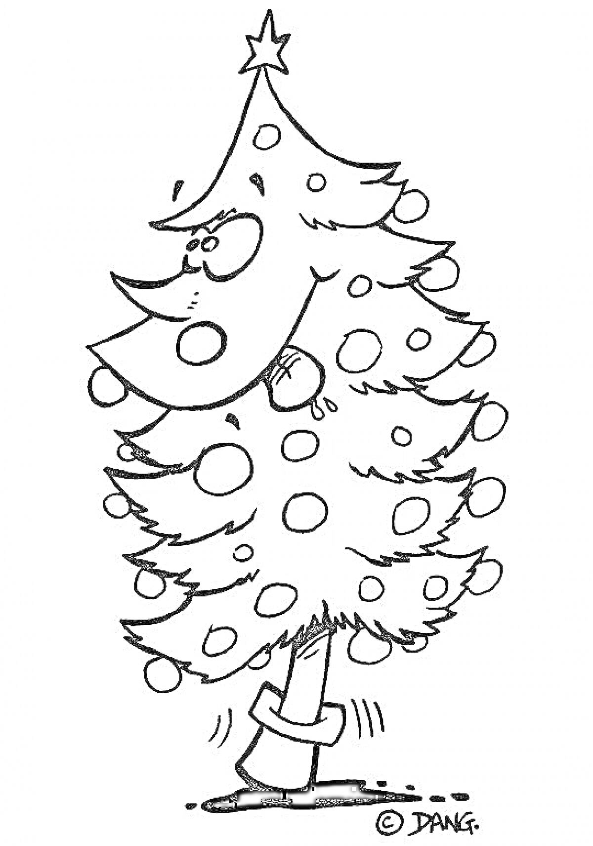 На раскраске изображено: Шары, Новогодняя елка, Новогодние украшения, Зима, Новый год