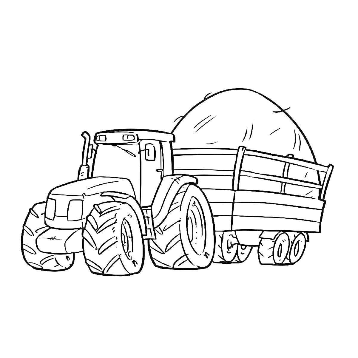 Раскраска Трактор с прицепом, гружёный сеном