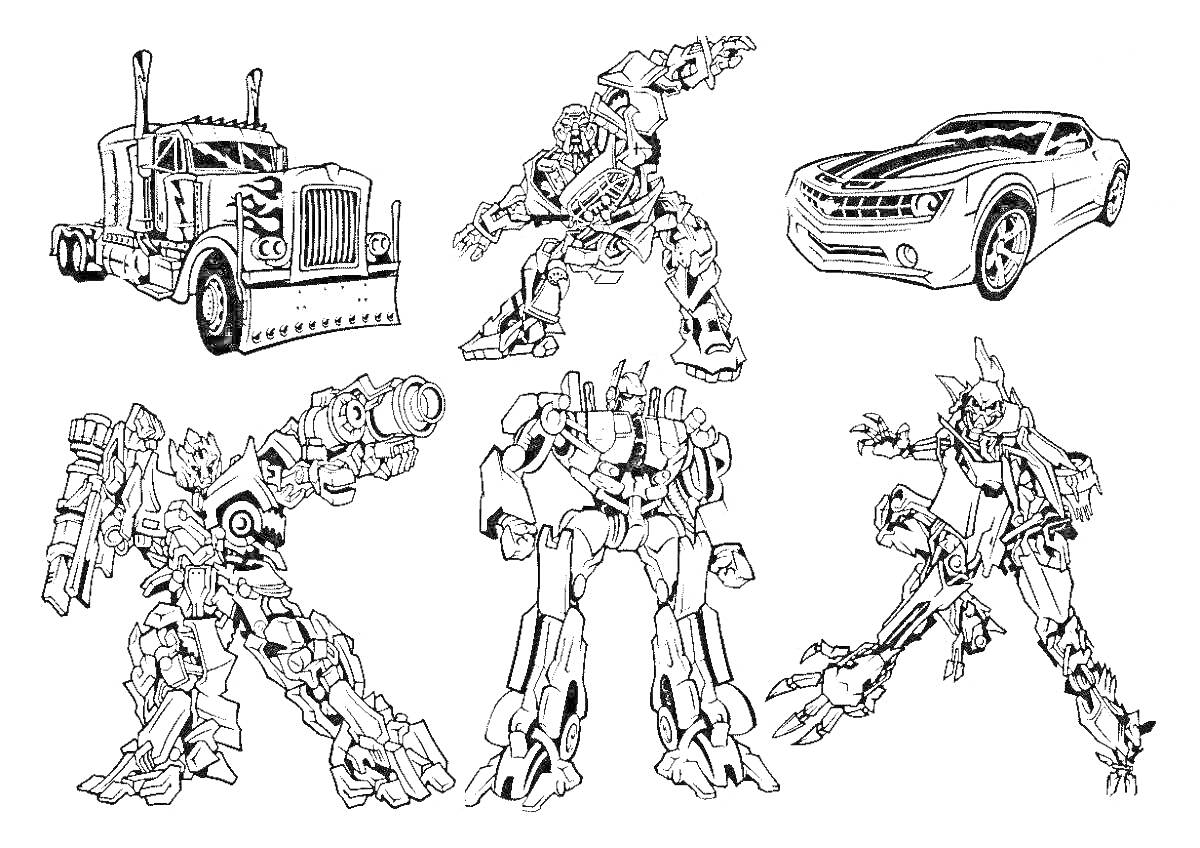 На раскраске изображено: Трансформеры, Транспорт, Команда, Робот, Авто, Грузовая машина