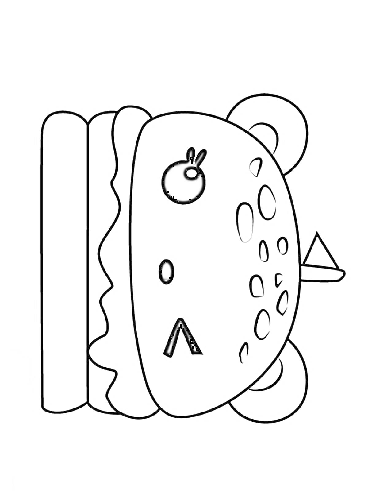 Раскраска Бургер с милым лицом и ушками медведя