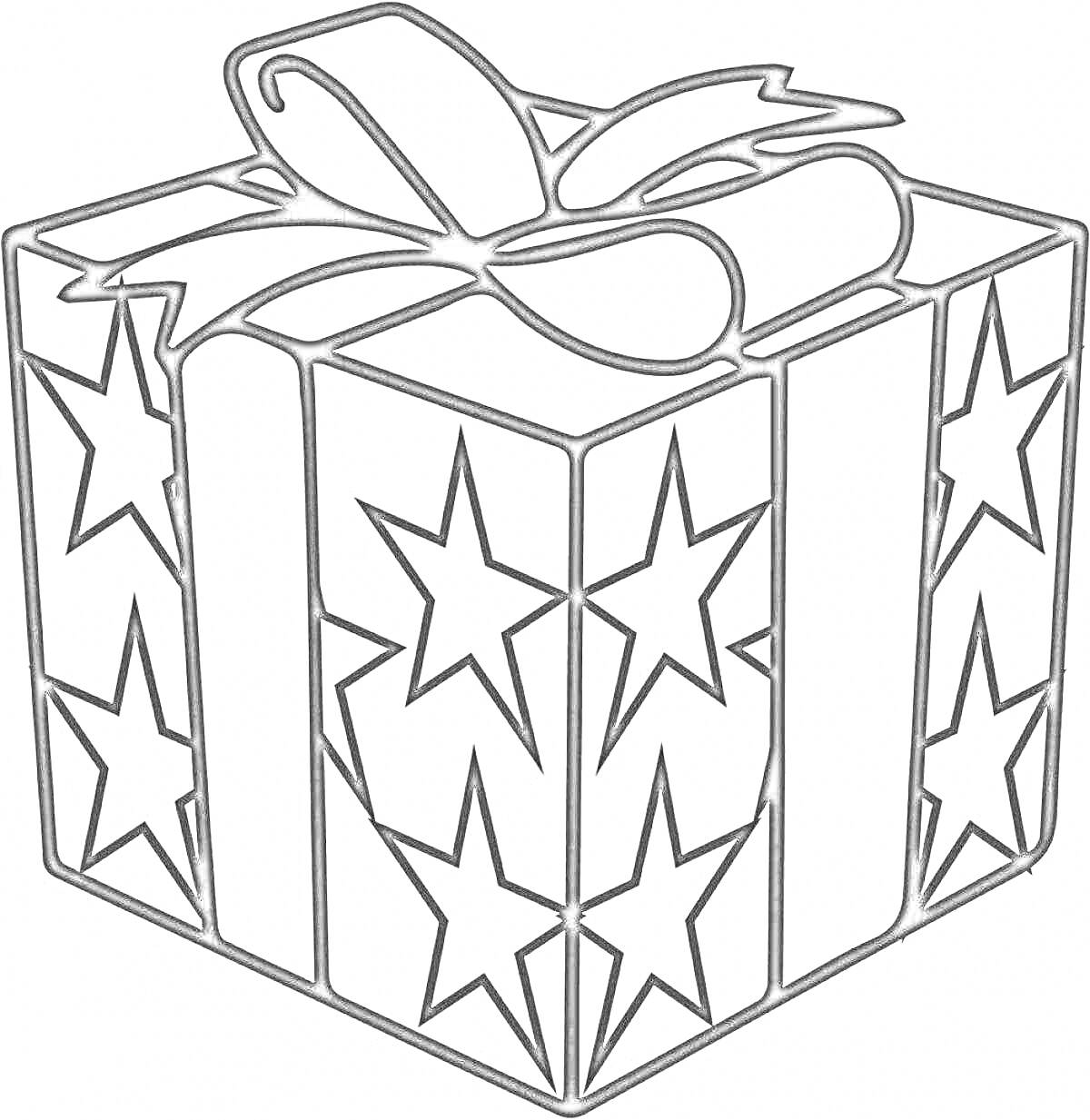 Раскраска Подарок с большими звездами и бантом