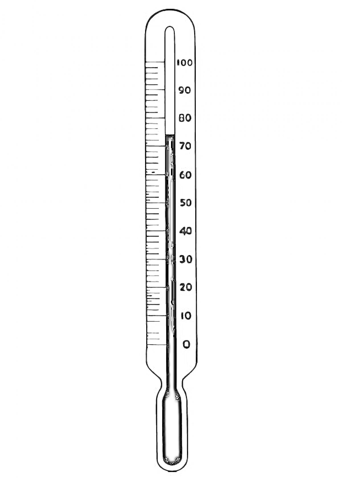 Раскраска Термометр с делениями от 0 до 100