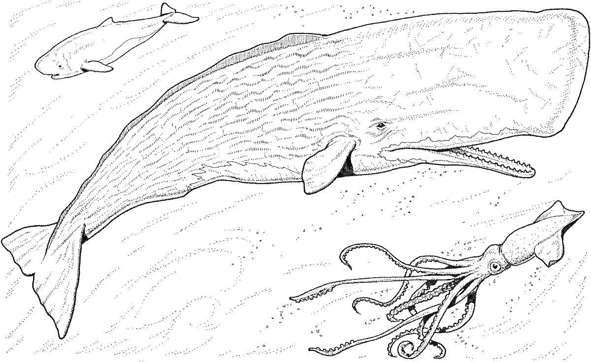 На раскраске изображено: Кальмар, Море, Морская жизнь, Подводный мир, Морские животные