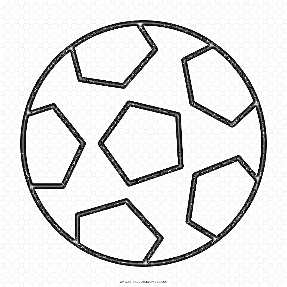 На раскраске изображено: Футбольный мяч, Черный контур, Пятиугольник, Спорт, Футбол, Мячи, Шестиугольники