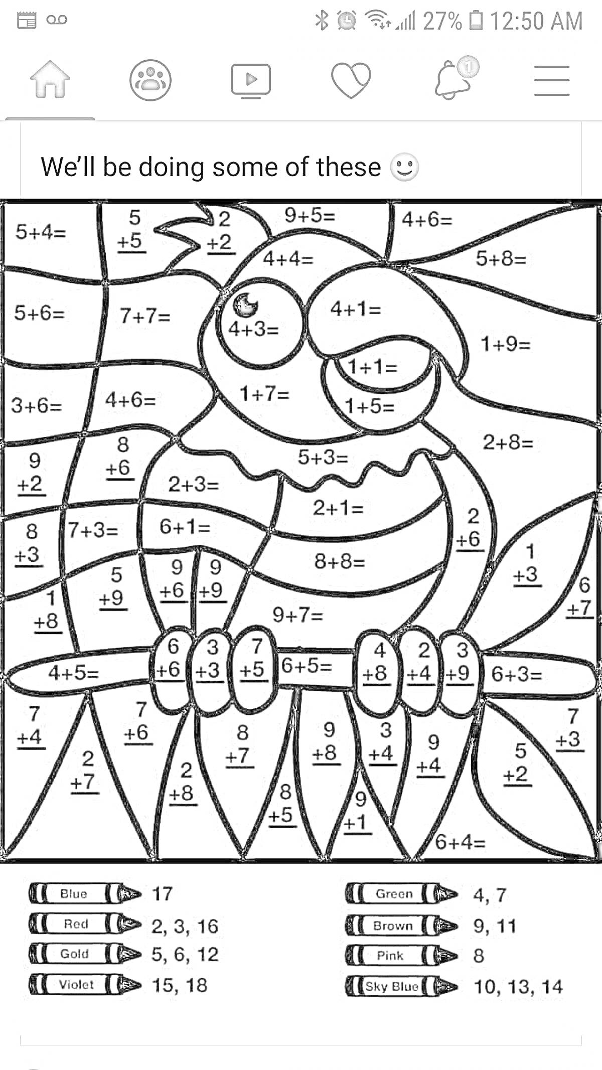 Раскраска по номерам с примерами для 2 класса - попугай
