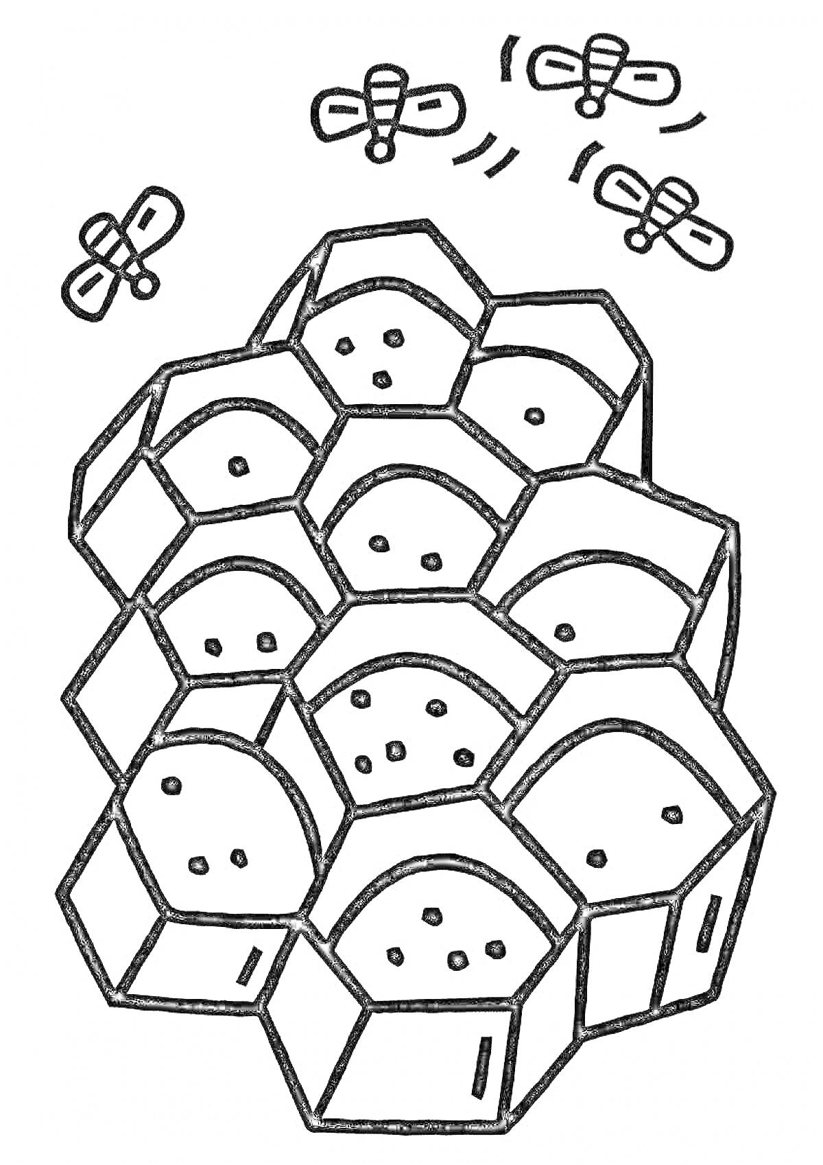 На раскраске изображено: Соты, Пчелы, Мед, Природа, Для детей