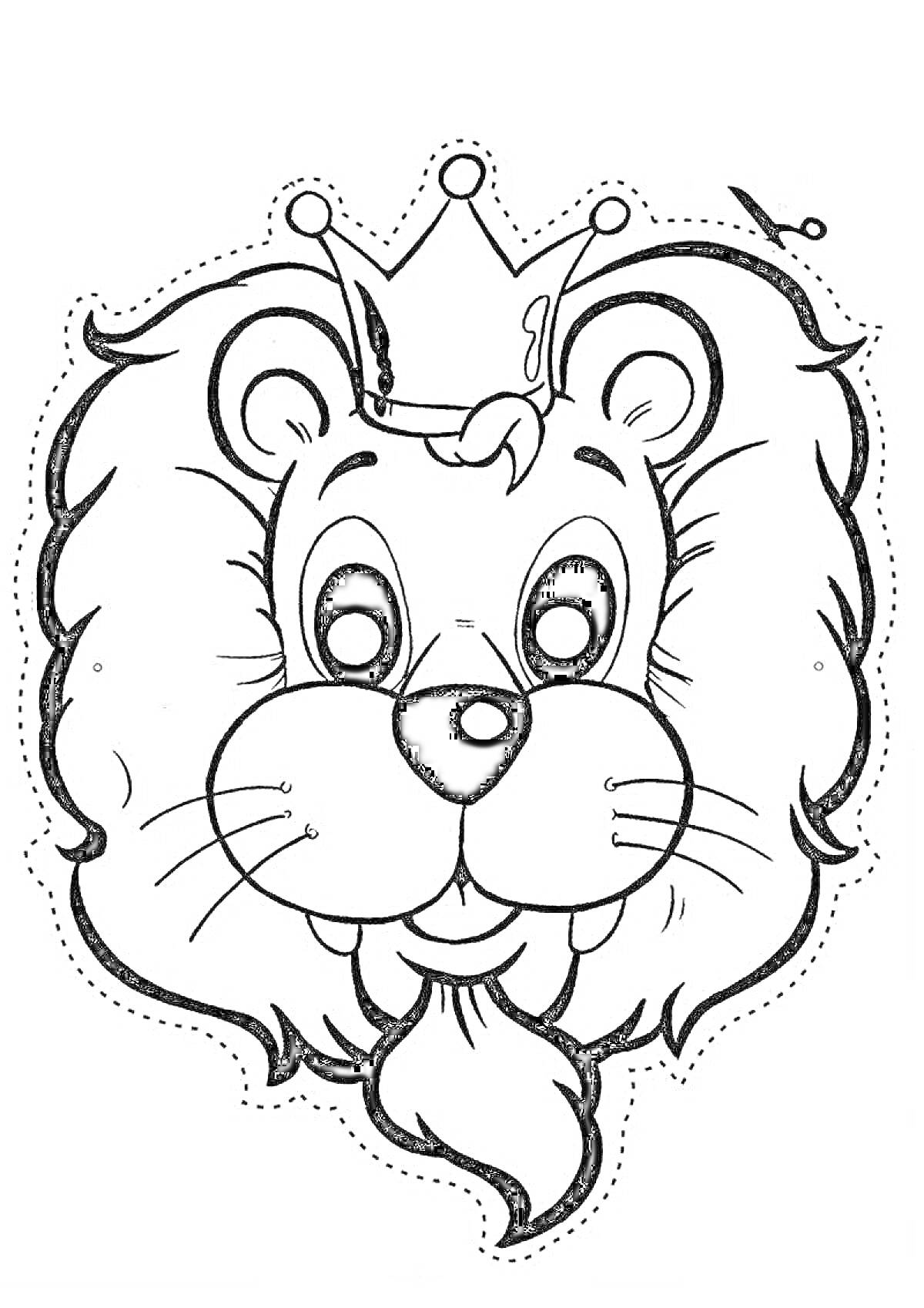 Раскраска мордочка льва с короной