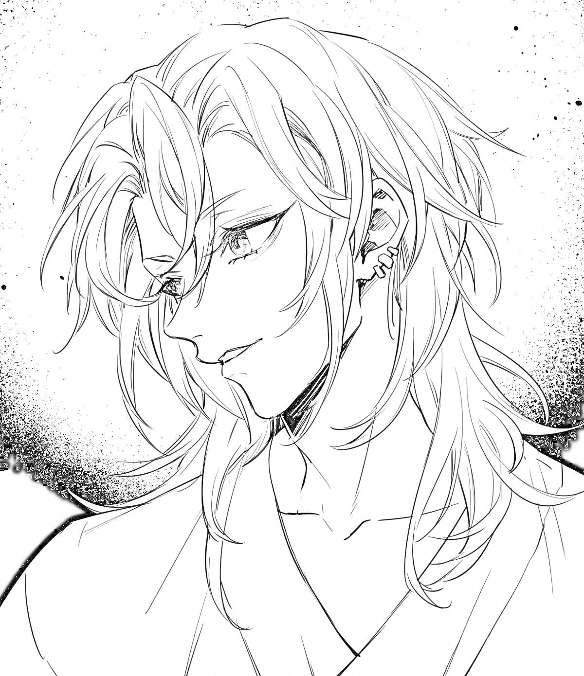 Раскраска Аниме персонаж с длинными волосами и серьгами