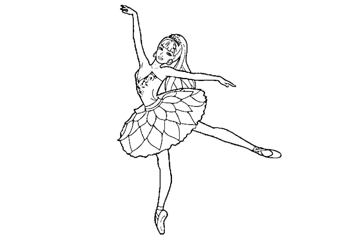 Раскраска Балерина в па-де-буре в платье и пуантах