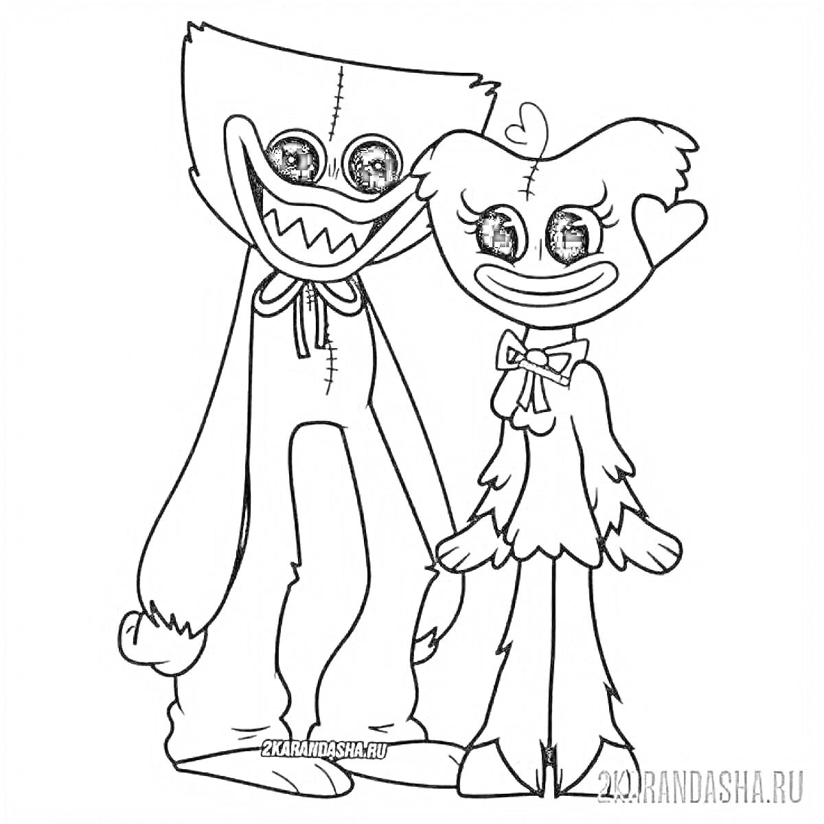 Раскраска Два персонажа (Кисси Мисси и Хагги Вагги) стоят рядом