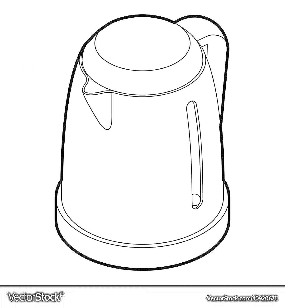 Раскраска Электрический чайник с крышкой, носиком, ручкой и индикатором уровня воды