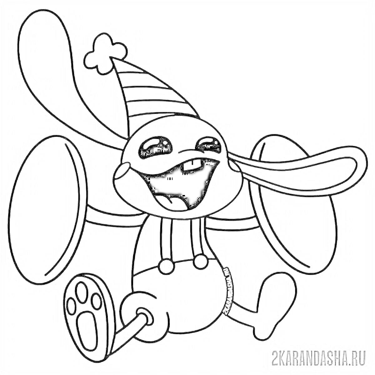 Раскраска Кролик Бонзо с ушами, в шляпе и с ремнями на штанах