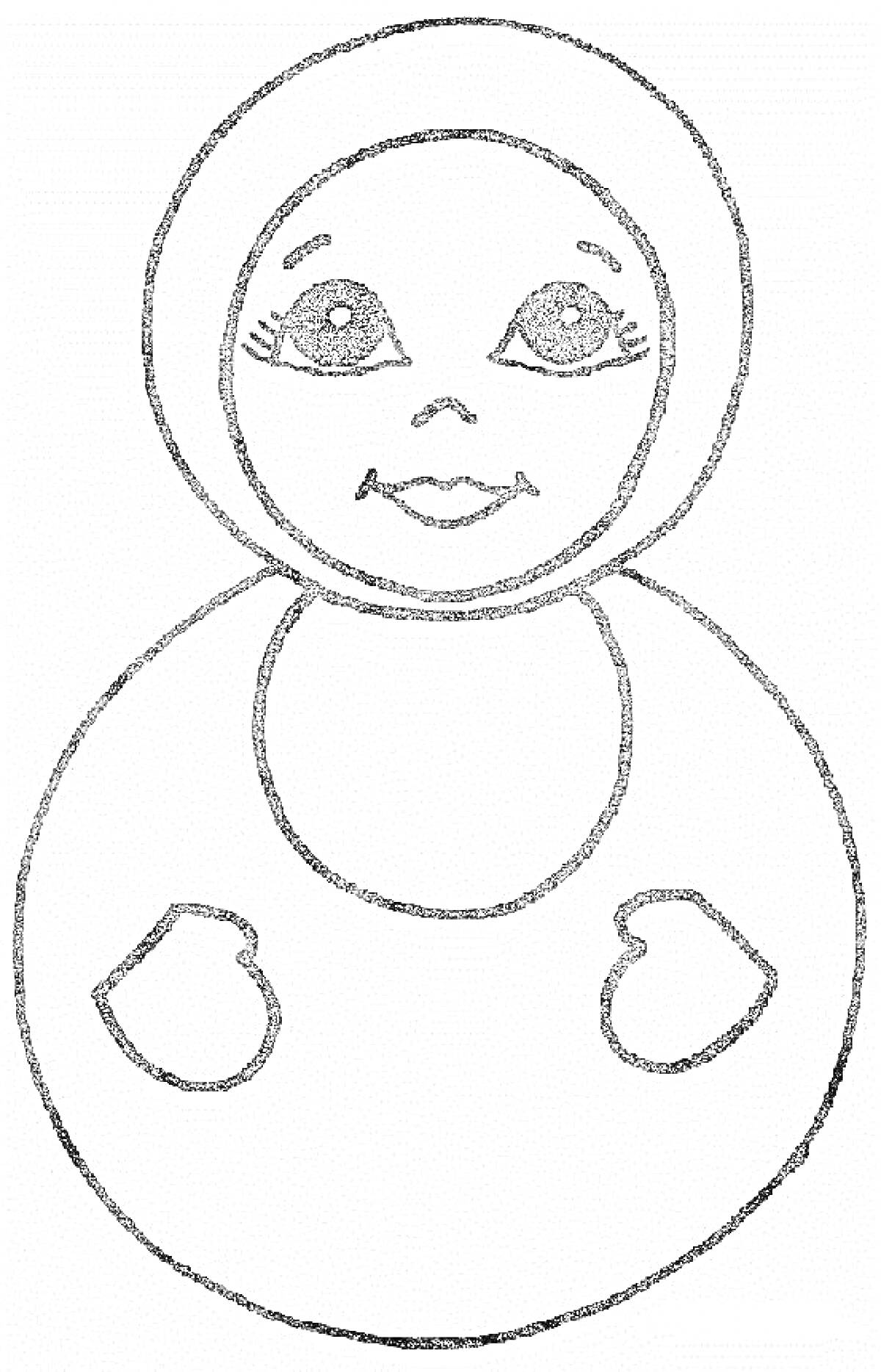 Раскраска Кукла-неваляшка с милым лицом и сердечками на руках