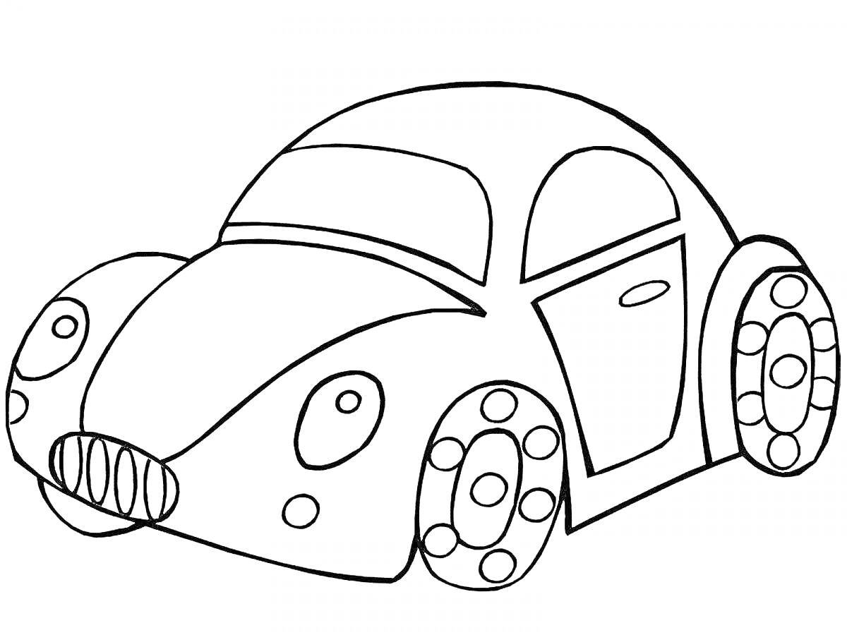 Раскраска Машина для малышей с большими круглыми колесами и крупными фарами