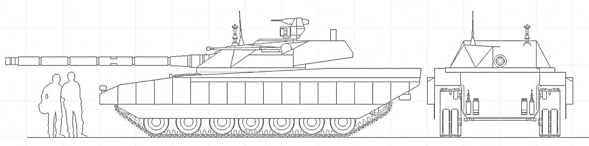 На раскраске изображено: Танк, Армата, Профиль, Военная техника, Бронетехника