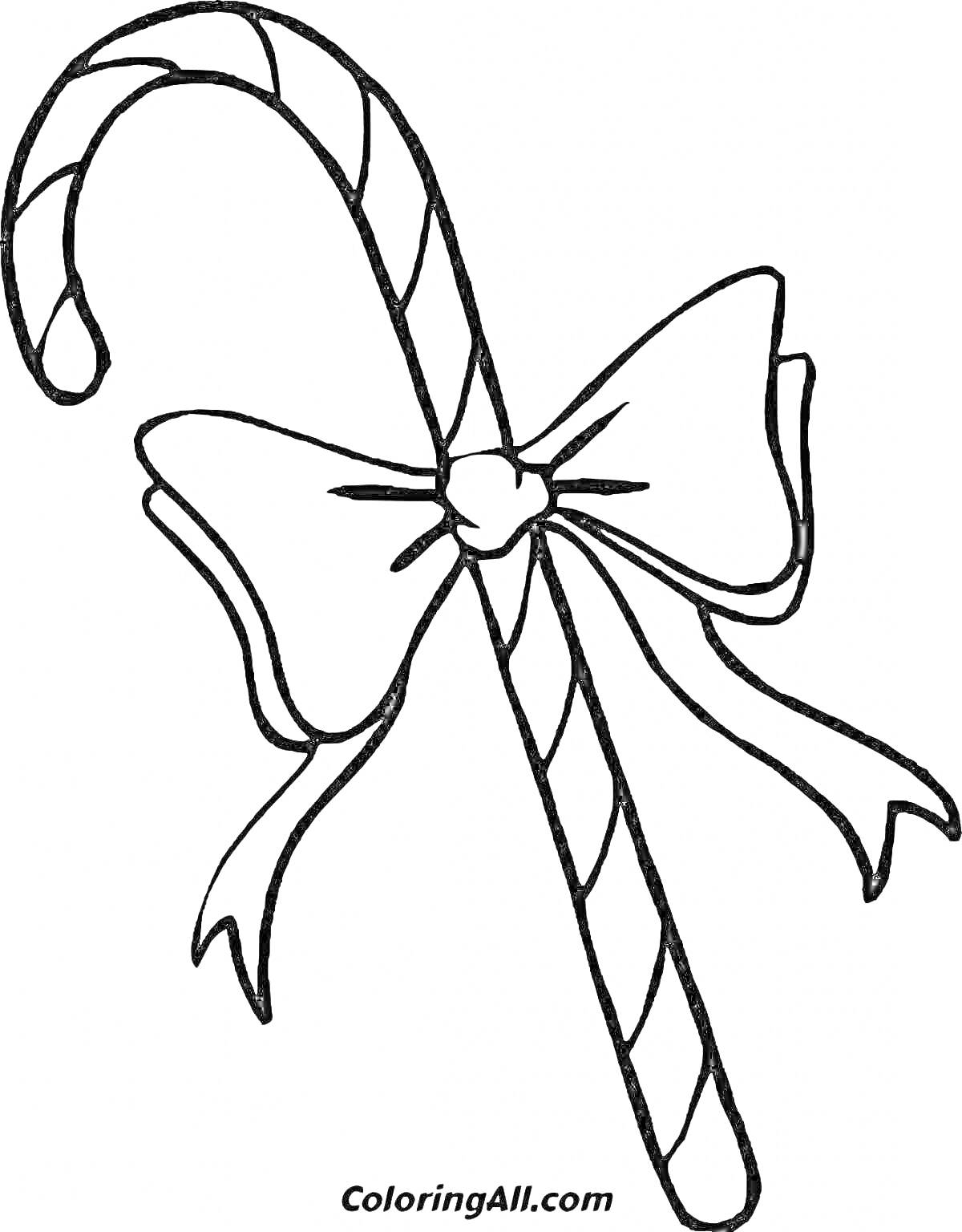 Раскраска Леденец в форме трости с бантиком