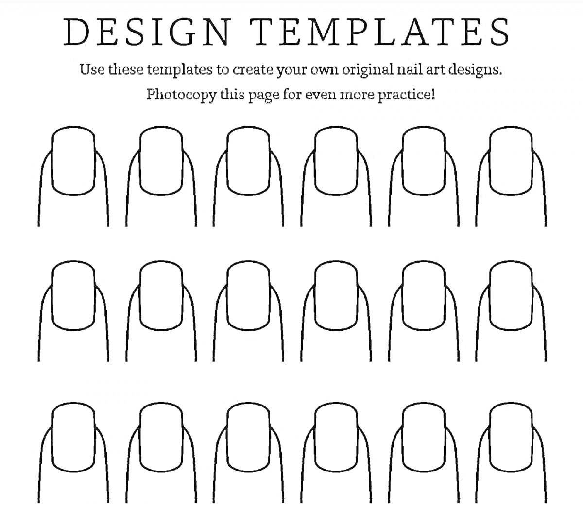 Раскраска Шаблоны для дизайна ногтей - пустые контуры ногтей для создания оригинальных дизайнов