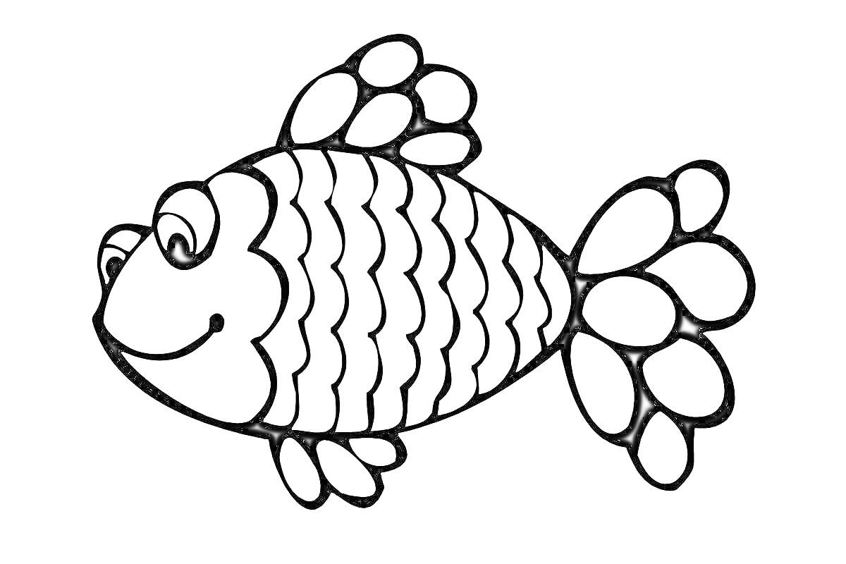 Раскраска Рыба с чешуей, большими глазами и плавниками
