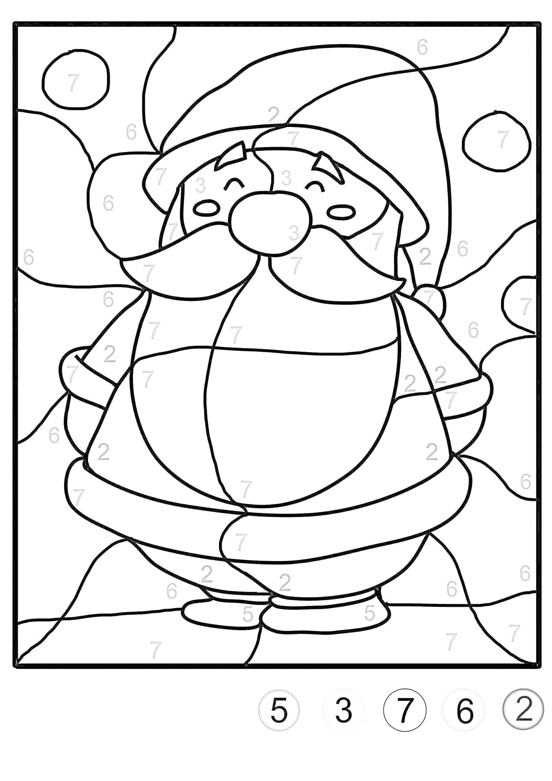 Раскраска Раскраска по номерам с изображением Деда Мороза