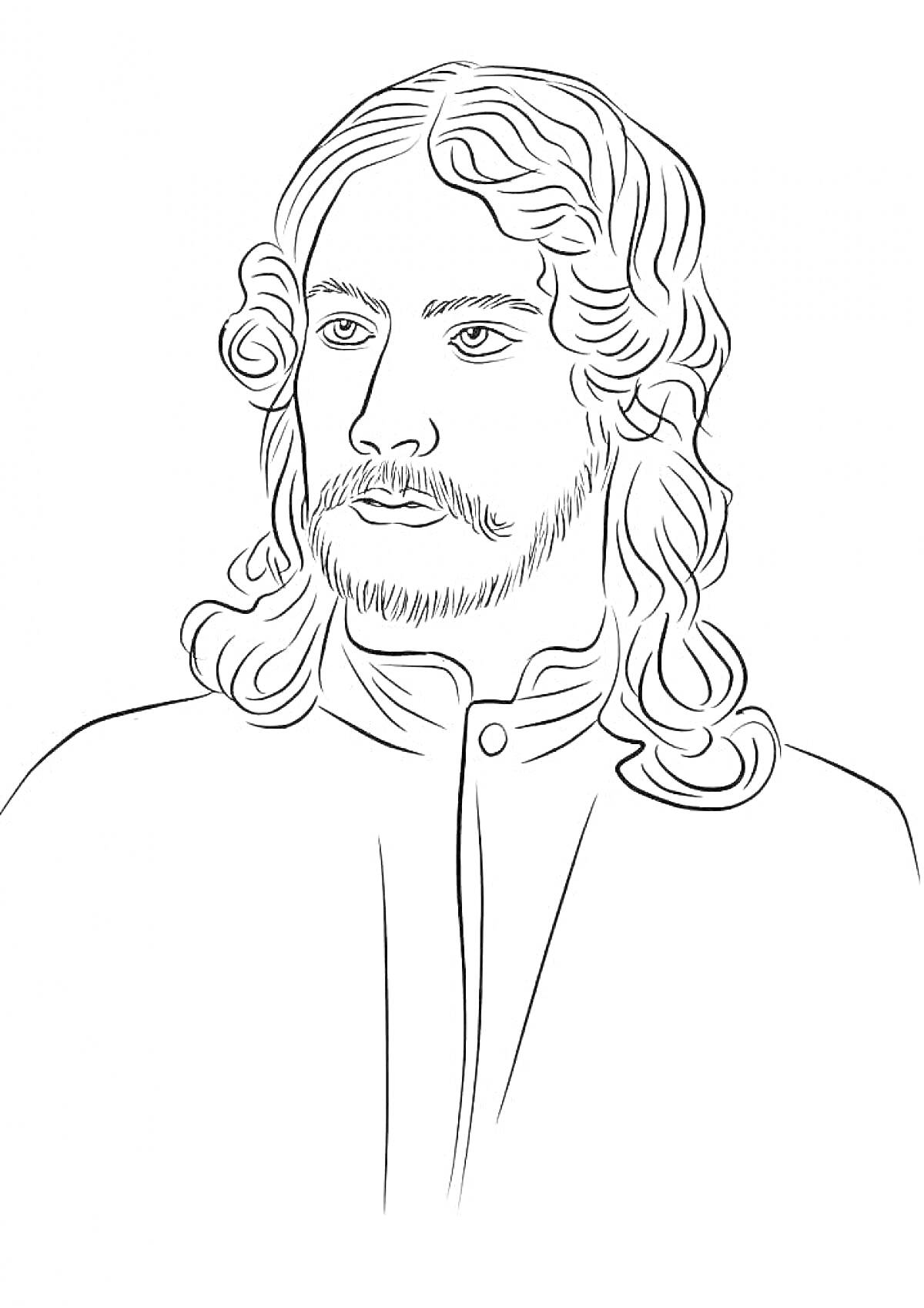 На раскраске изображено: Длинные волосы, Борода, Искусство, Творчество