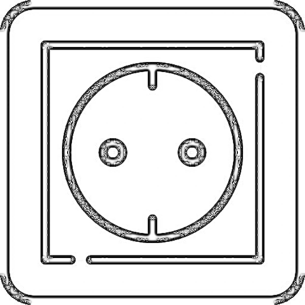 Раскраска Розетка в квадратной рамке с двумя отверстиями и заземляющими контактами
